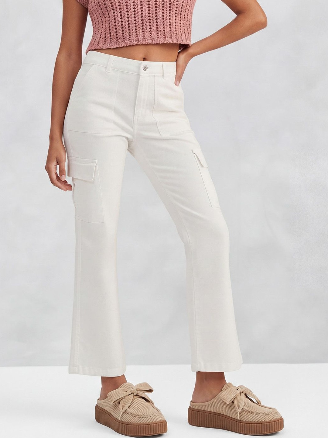 Mast & Harbour Women's White Wide Leg High Rise Clean Look Regular Stretchable Denim Jeans