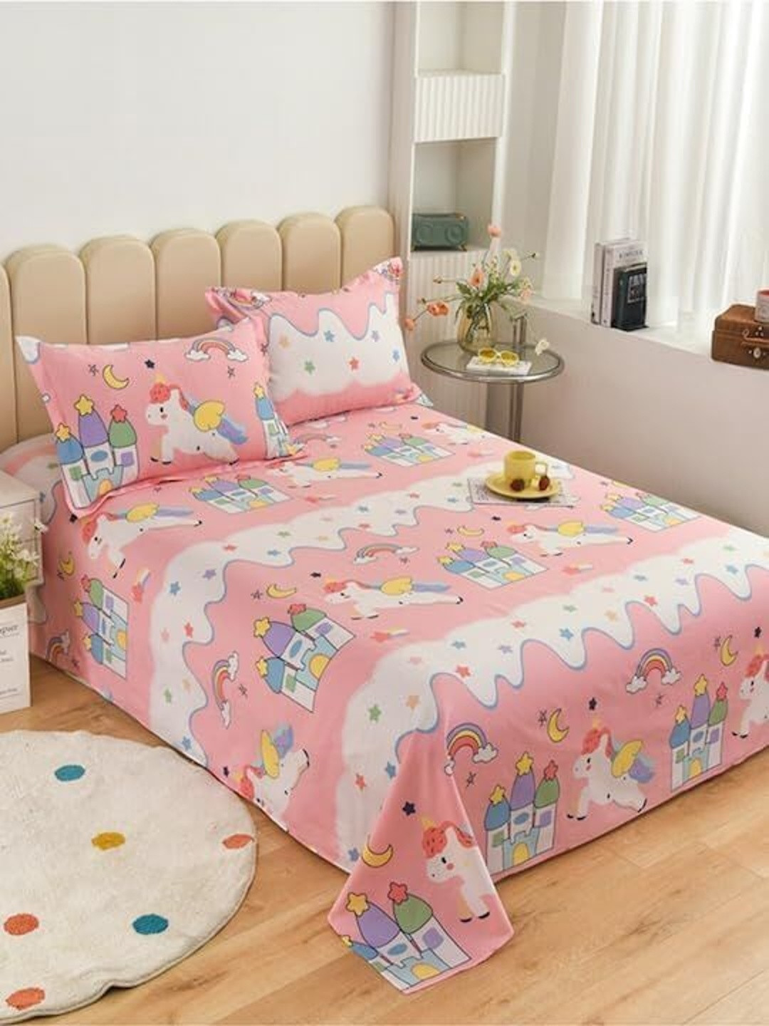 KIDS WONDERS Multicoloured Cartoon Characters 210 TC Bedsheet with 2 Pillow Covers