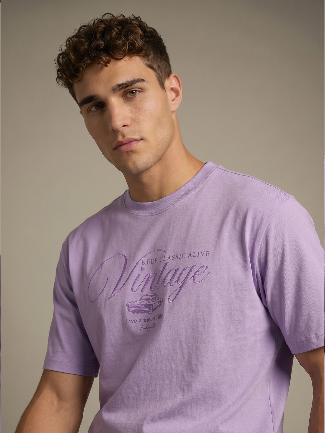 Purple Typography Printed Relaxed Fit T-shirt