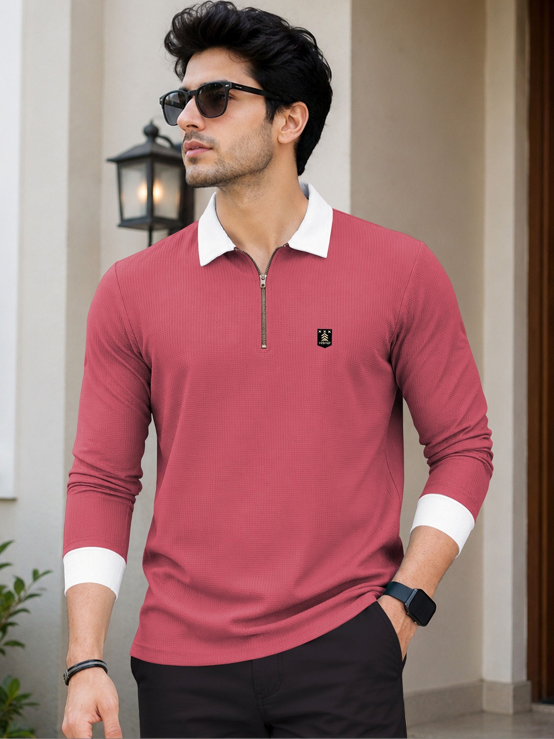 VeBNoR Men Brand Logo Polo Collar T-shirt