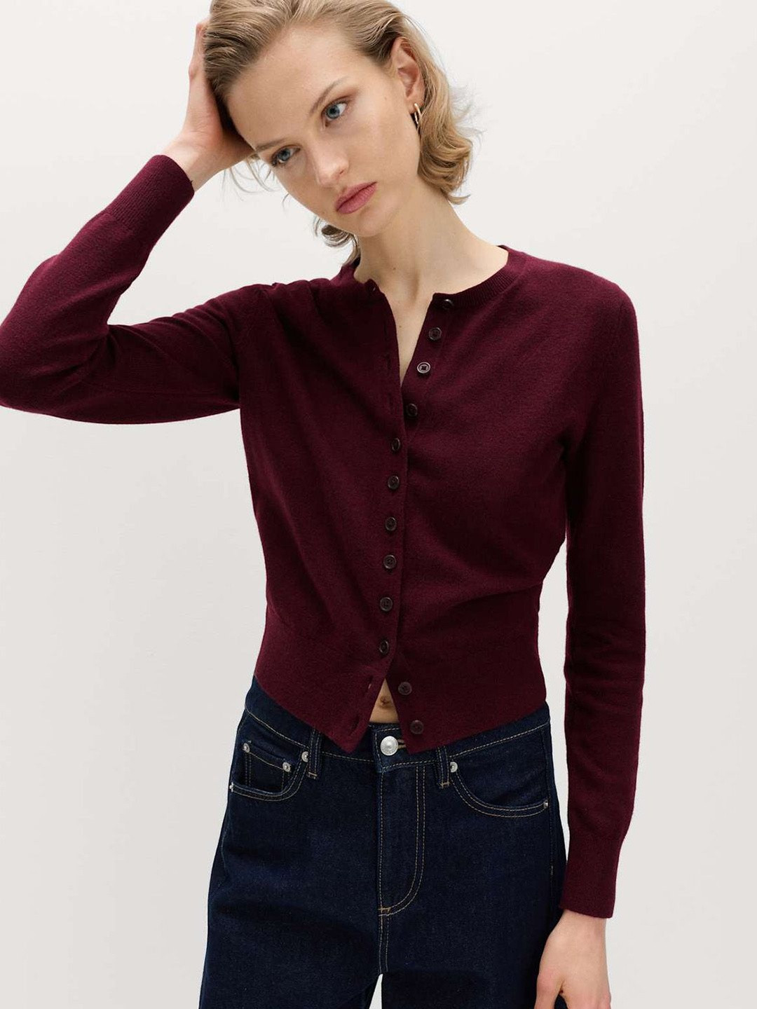 Marks & Spencer Slim Fit Air-Yarn Crew Neck Short Cardigan