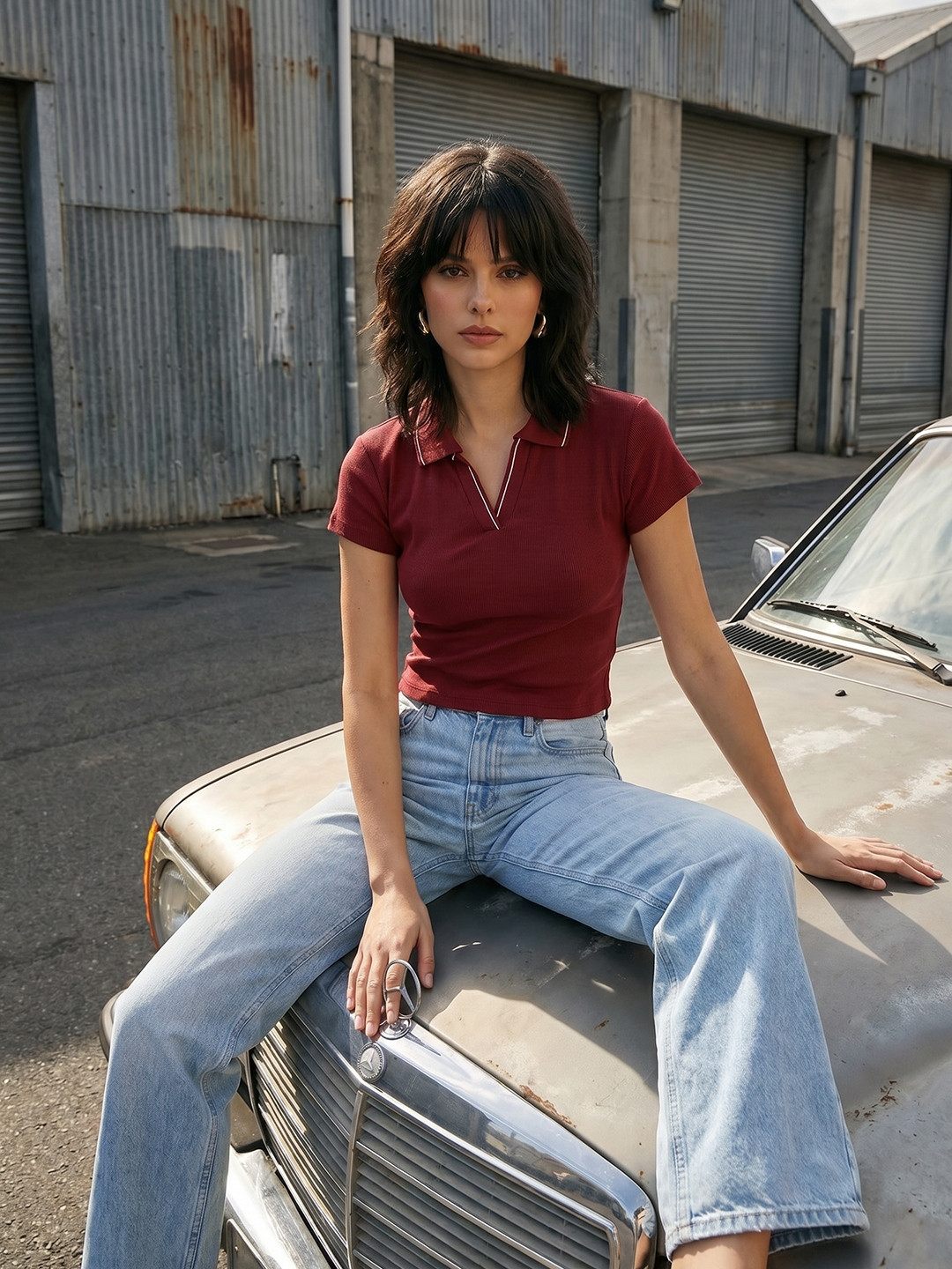 The Roadster Life Co. Ribbed Polo Collar Top