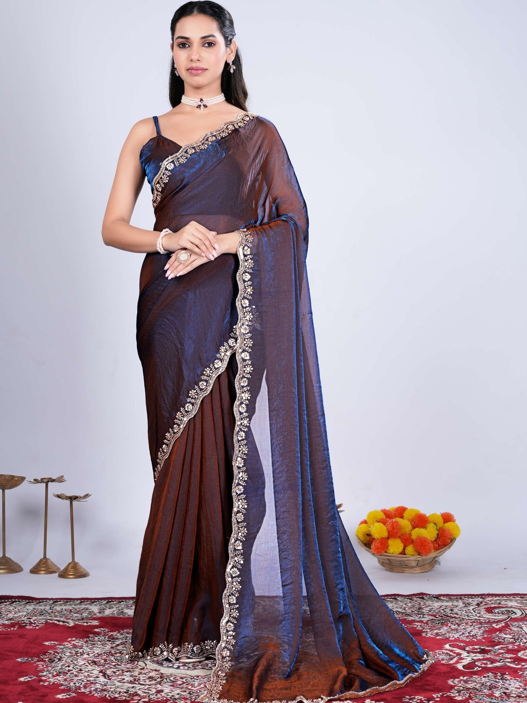 KANYAARI Kriti Royal Blue Satin Saree