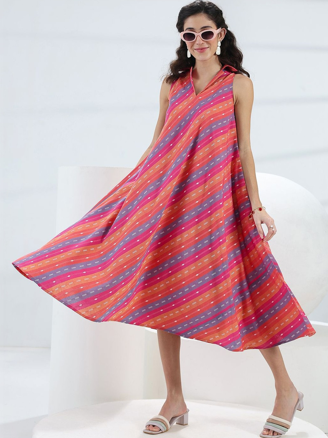 Gerua By Libas Striped A-Line Midi Dress
