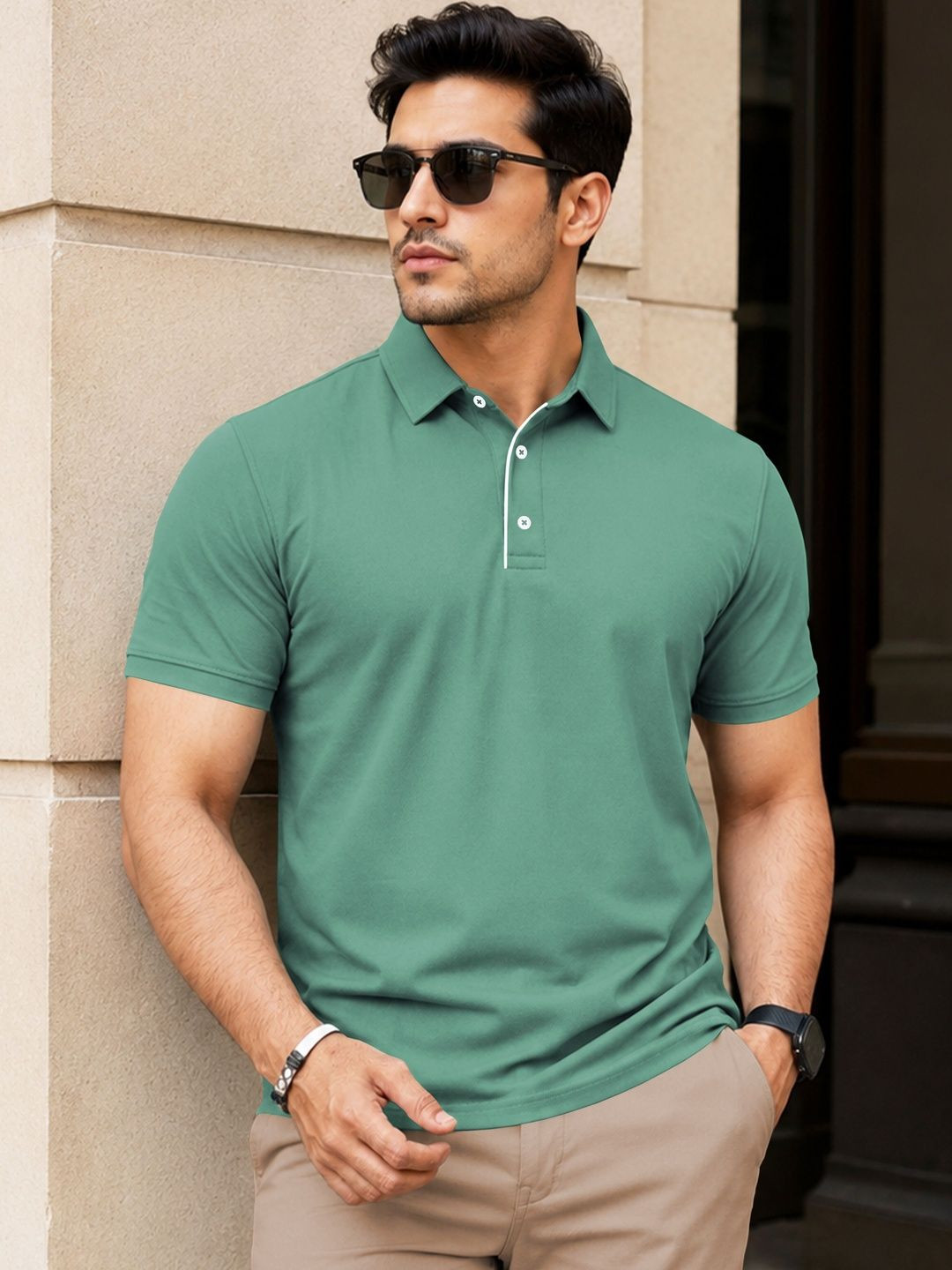 VeBNoR Men Solid Polo Collar Short Sleeves Slim Fit Casual T-shirt