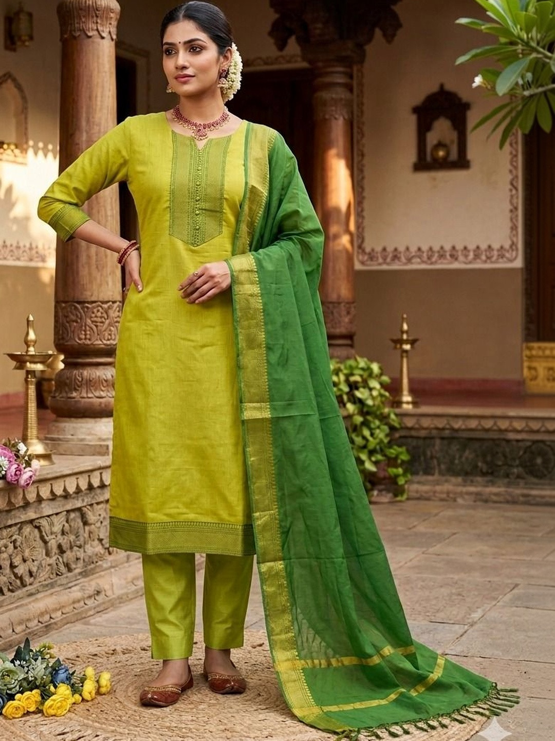 ZARVELA Women Regular Kurta with Trousers & With Dupatta