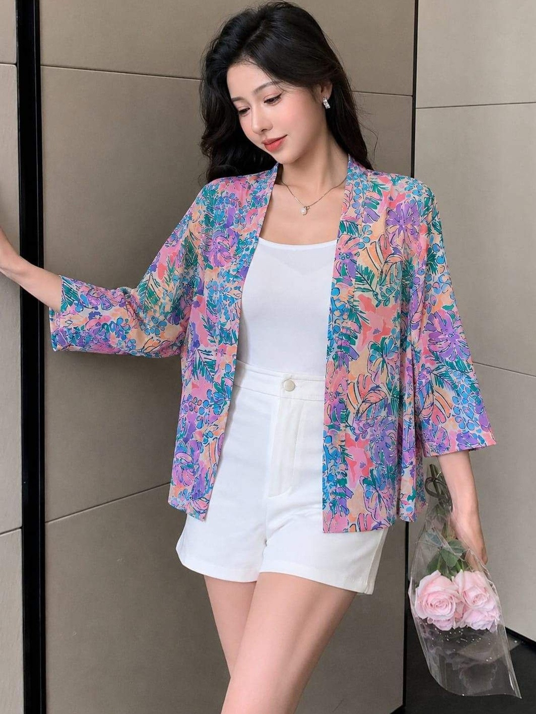 Lunice Women Printed Crop Shrug