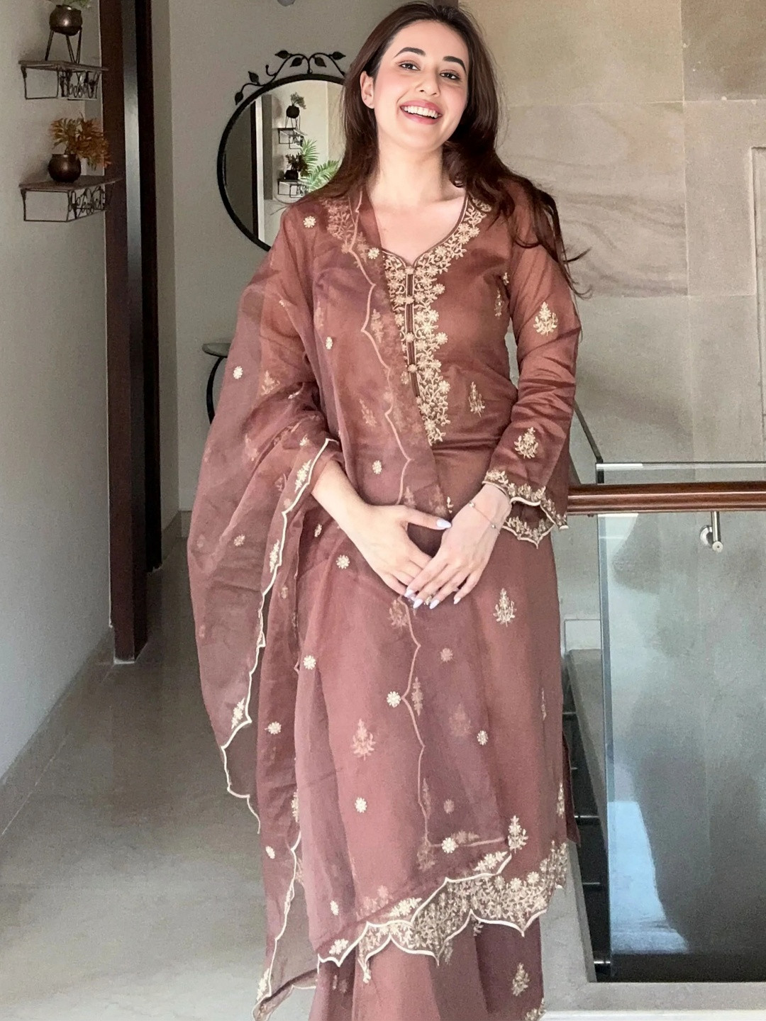 Royal Export Women Ethnic Motifs Embroidered Regular Thread Work Kurta with Palazzos & With Dupatta