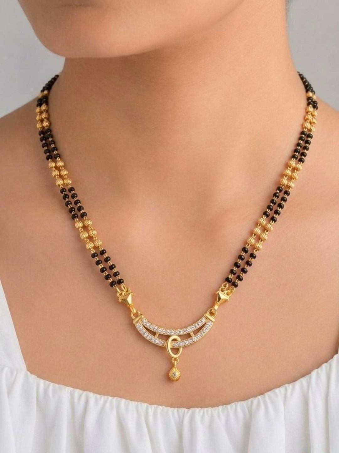 AUREVEE Gold-Plated Artificial Stones and Beads Mangalsutra