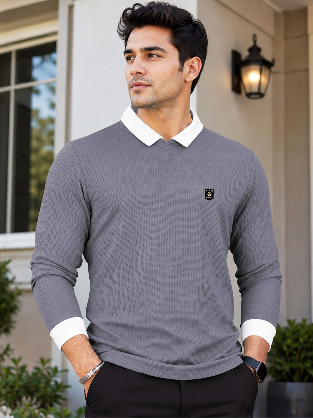 VeBNoR Men Polo Collar T-shirt