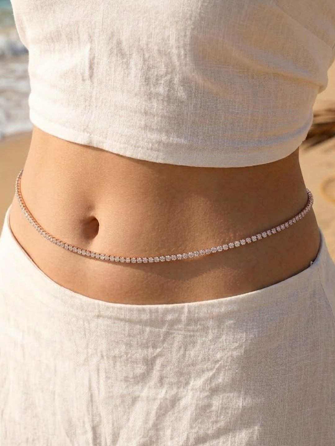 VAMA Rose Gold-Plated Artificial Stones Studded Waist Chain Saree Accessories