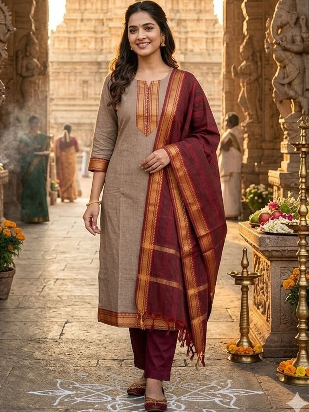 ZARVELA Women Ethnic Motifs Regular Kurta with Trousers & With Dupatta