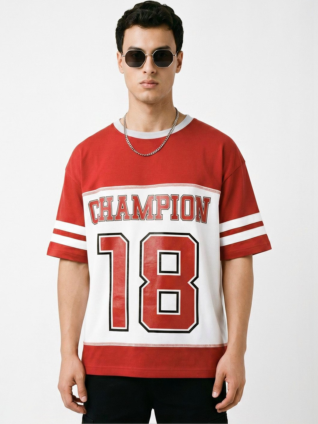Crazymonk OG Champ 18 Varsity Printed Drop-Shoulder Sleeves Cotton Oversized T-shirt
