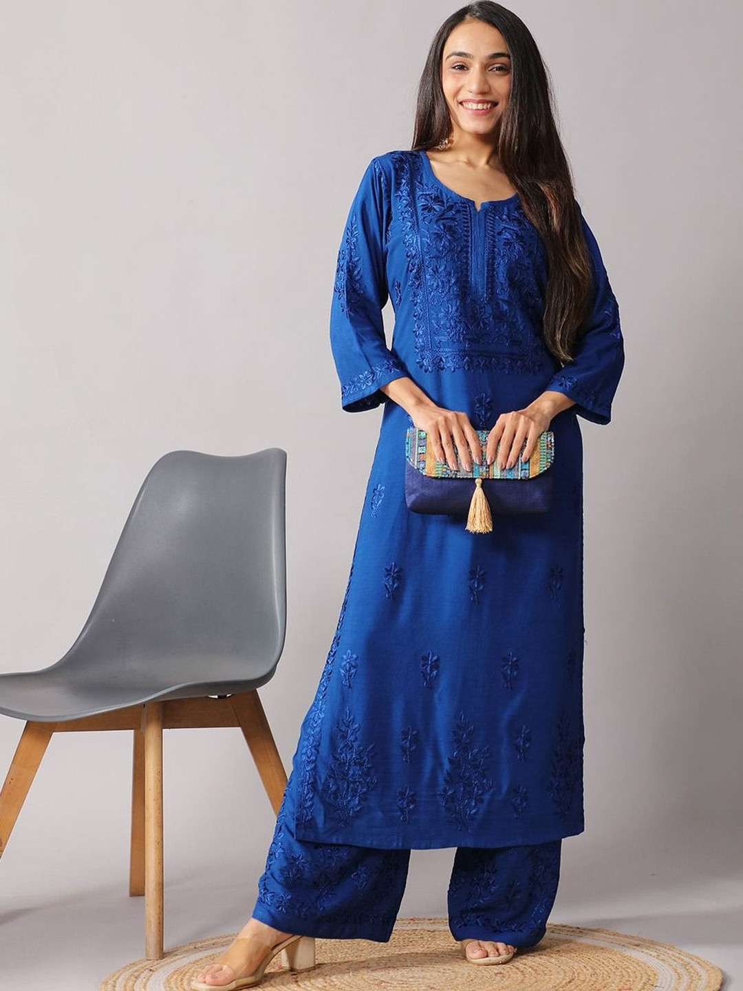 Koodii Designers Women Ethnic Motifs Embroidered Regular Thread Work Kurta with Palazzos