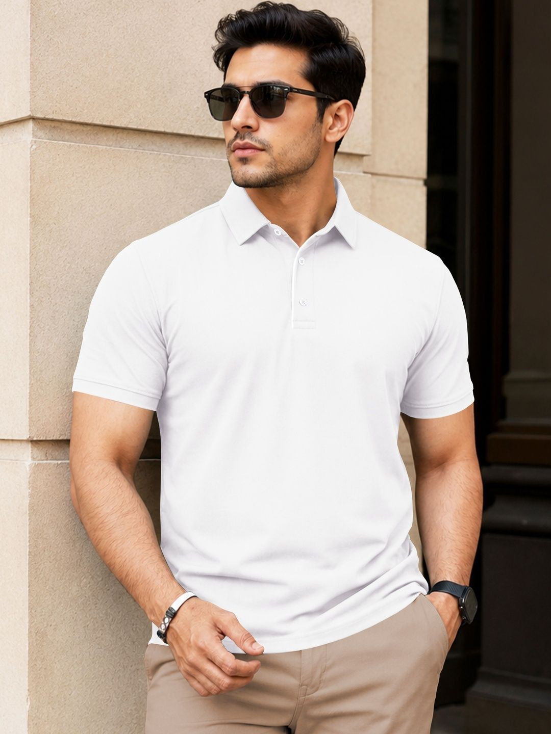 VeBNoR Men Solid Polo Collar Short Sleeves Slim Fit Casual T-shirt