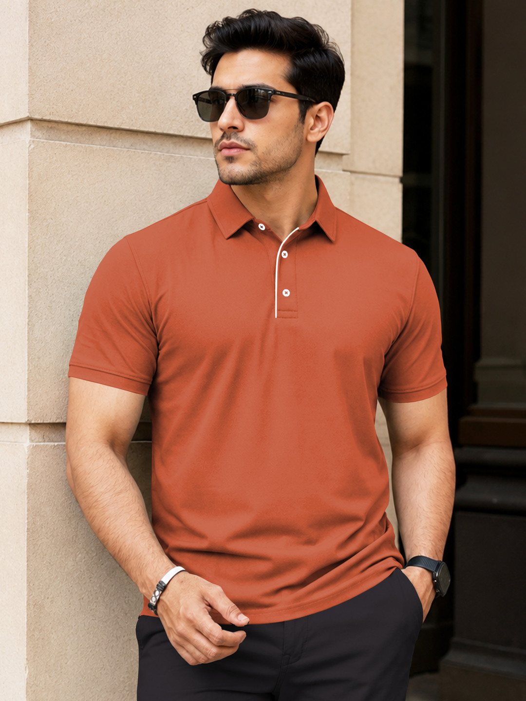 VeBNoR Men Solid Polo Collar Short Sleeves Slim Fit Casual T-shirt