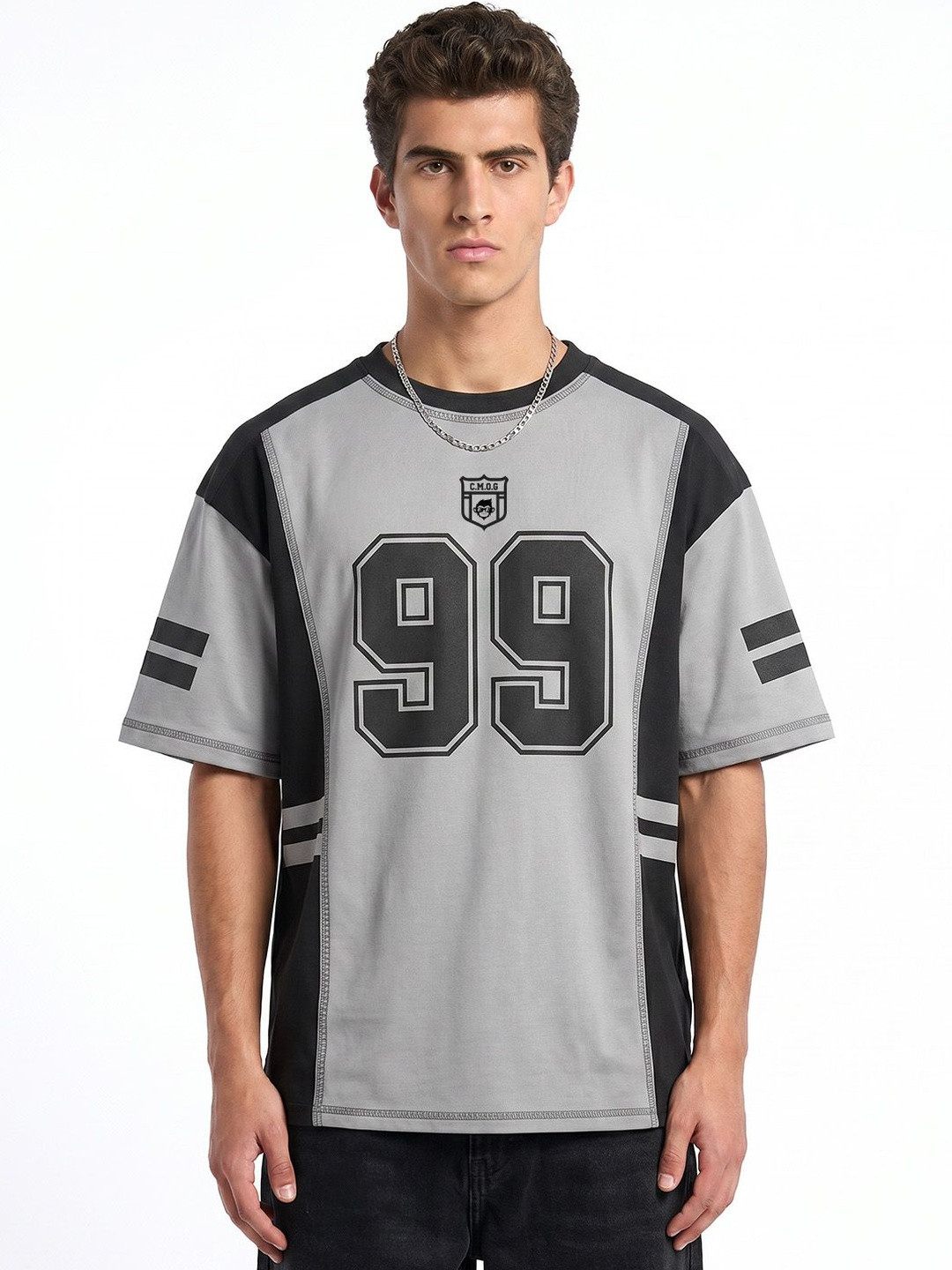 Crazymonk Varsity Printed Drop-Shoulder Sleeves Cotton Oversized T-shirt