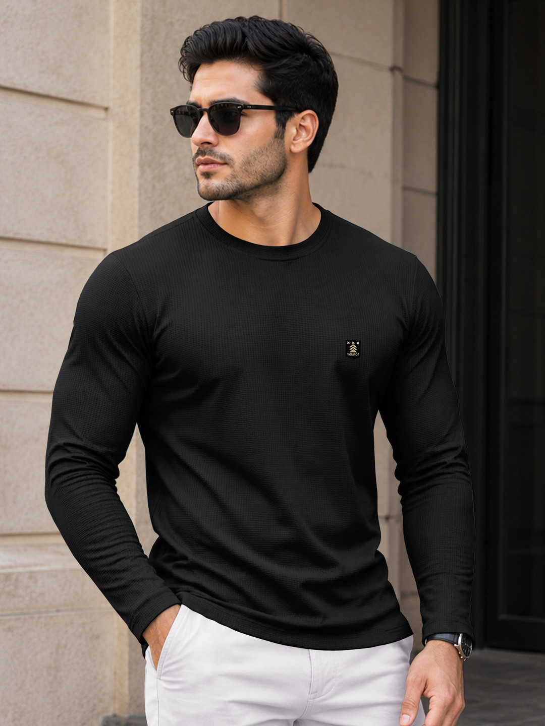 VeBNoR Men Self Design Round Neck Casual T-shirt