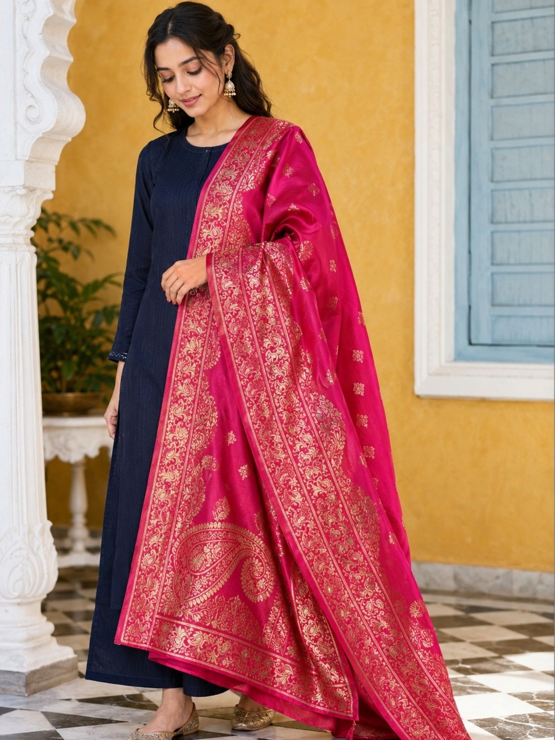 KALINI Ethnic Motifs Woven Design Dupatta with Zari