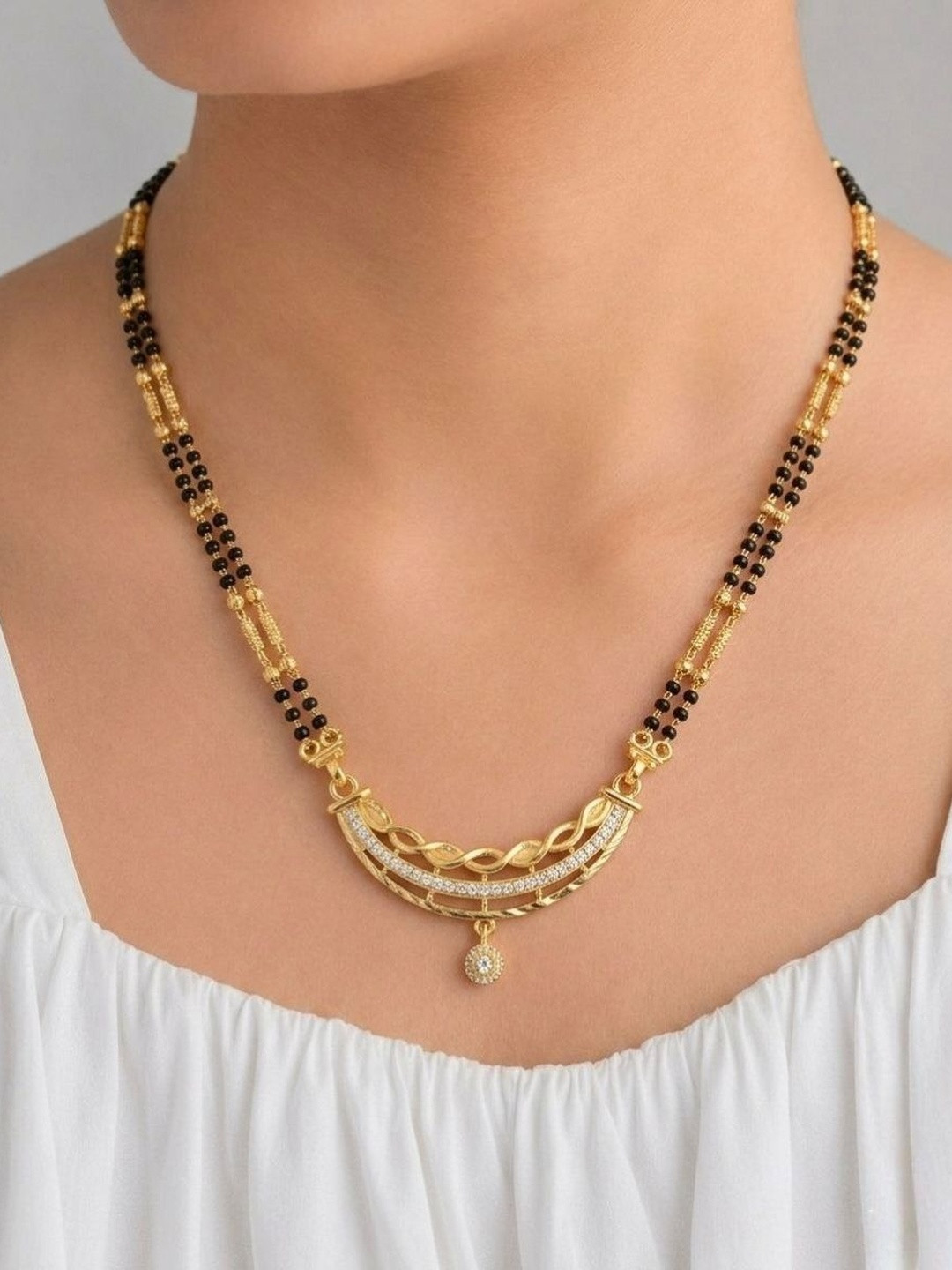 AUREVEE Gold-Plated Artificial Stones and Beads Mangalsutra