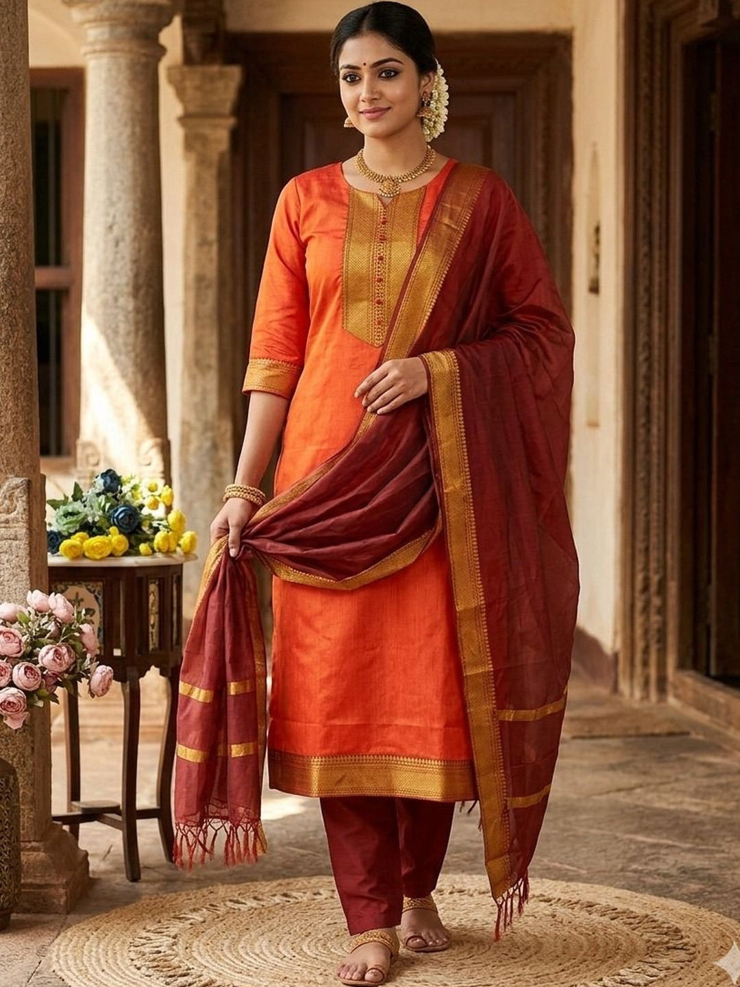 ZARVELA Women Regular Kurta with Trousers & With Dupatta