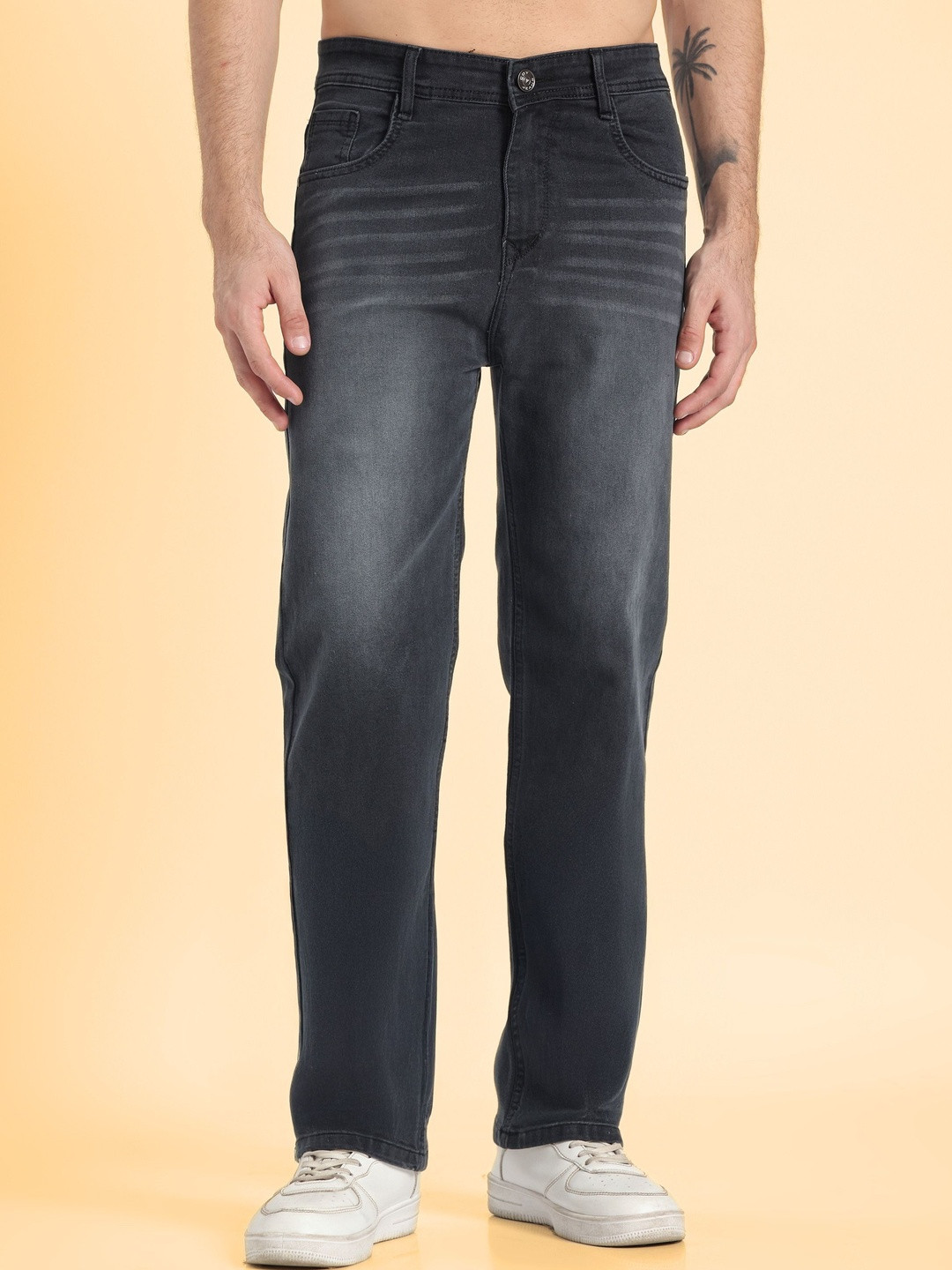 SYNZO Men Comfort Straight Fit Mid-Rise Low Distress Jeans
