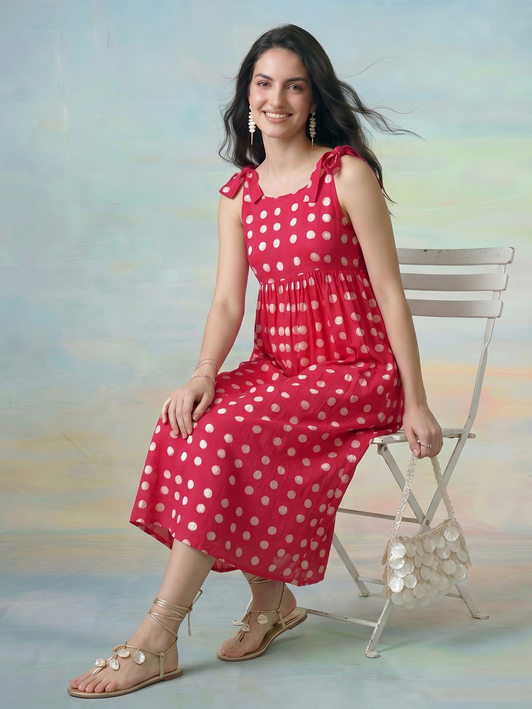 ZACCAI Polka Dot Printed A-Line Midi Dress