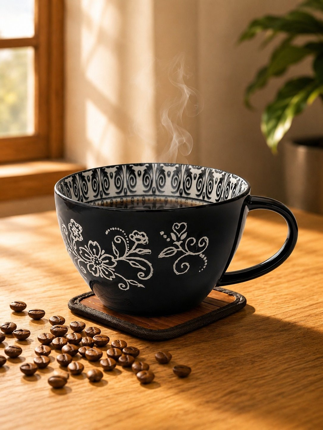 MARKET99 Blue & White Ceramic Floral Printed Cup 480ml