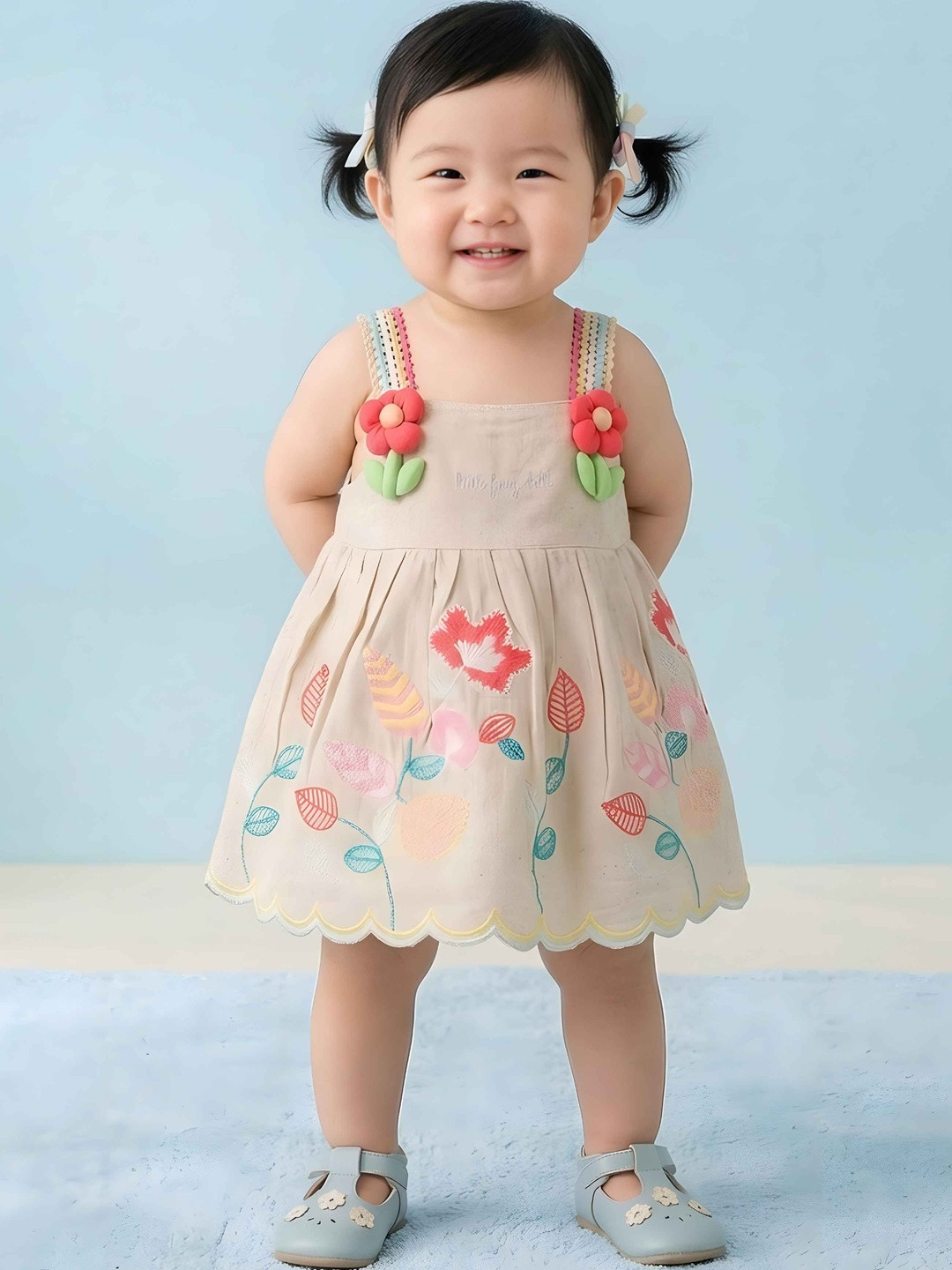 Jelly Joy Floral Print Applique A-Line Dress