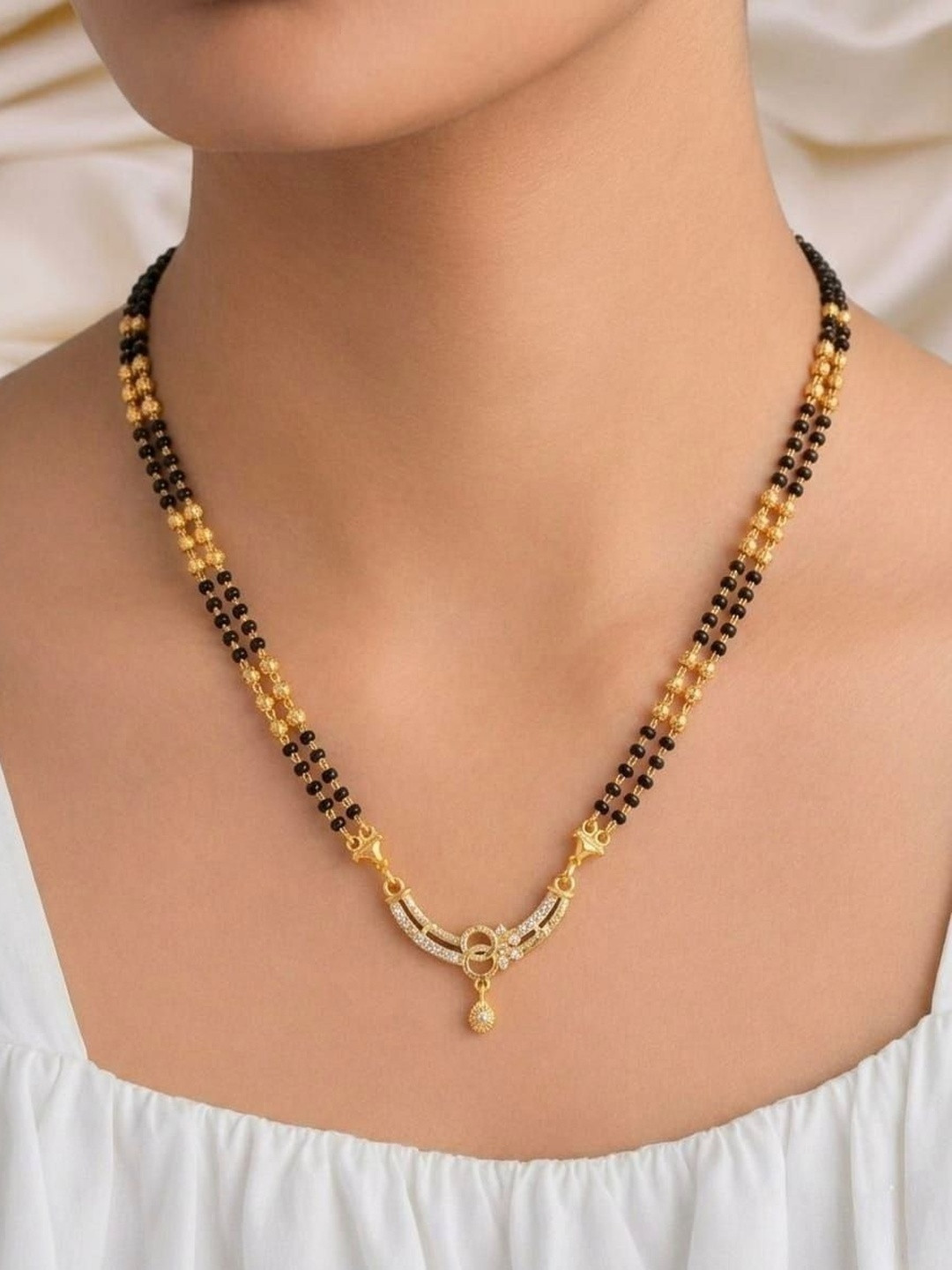 AUREVEE Gold-Plated Artificial Stones and Beads Mangalsutra