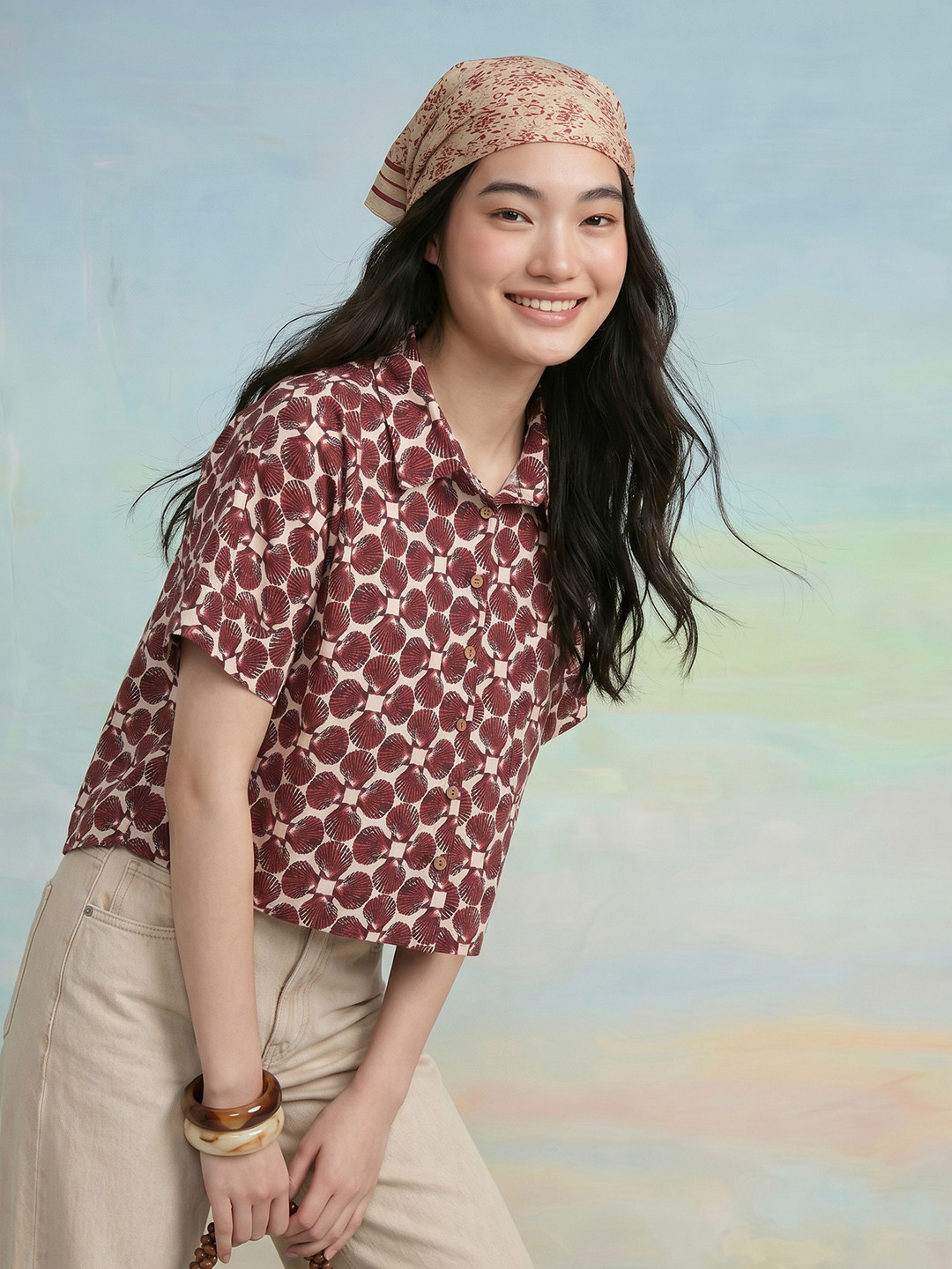 ZACCAI Geometric Printed Shirt Style Top