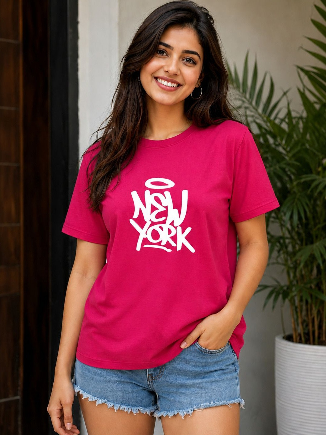 ELVIA Women Typography Printed T-shirt