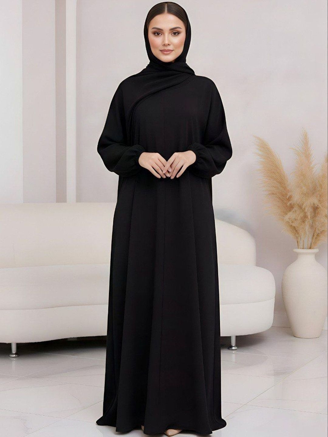 Ovais Abaya Collection Round Neck Long Sleeves Kaftan Burqa