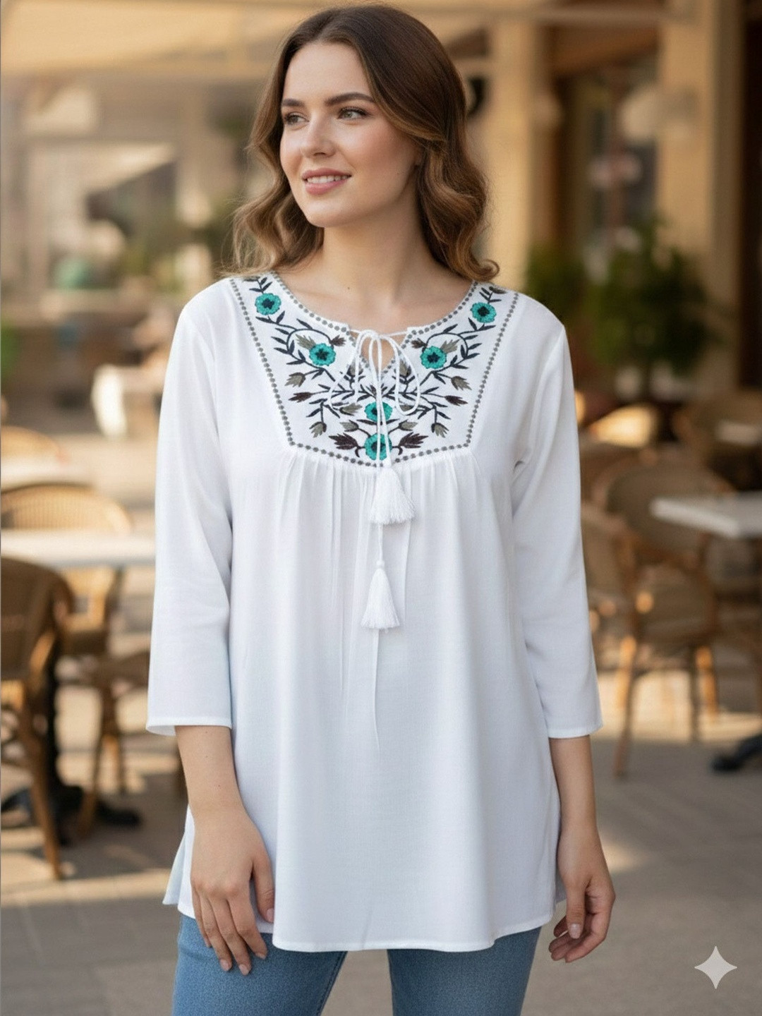 NAKSHKURTIS Floral Embroidered Thread Work Handloom Thread Work Kurti