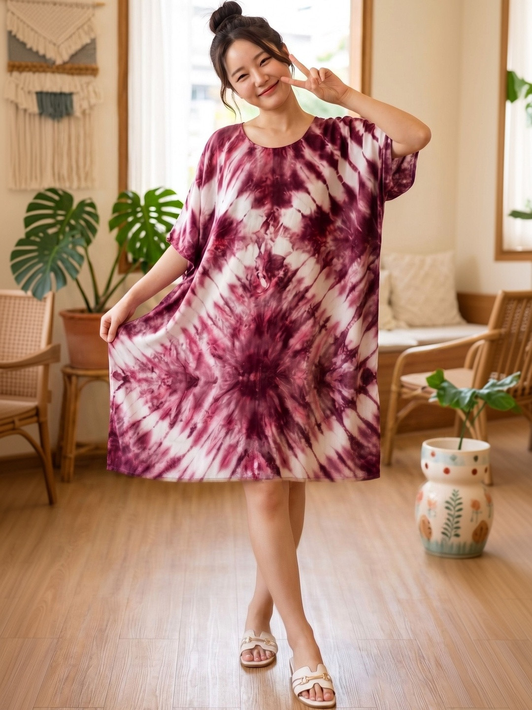 TIARA WORLD Tie and Dye Dyed T-shirt Dress
