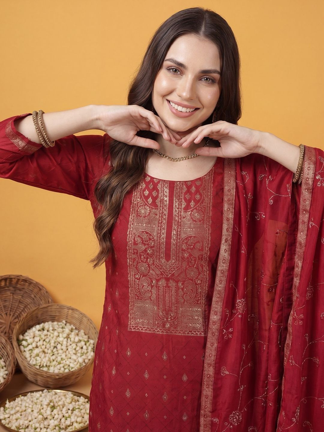 Indo Era Women Ethnic Motifs Printed Regular Kurta with Trousers & With Dupatta