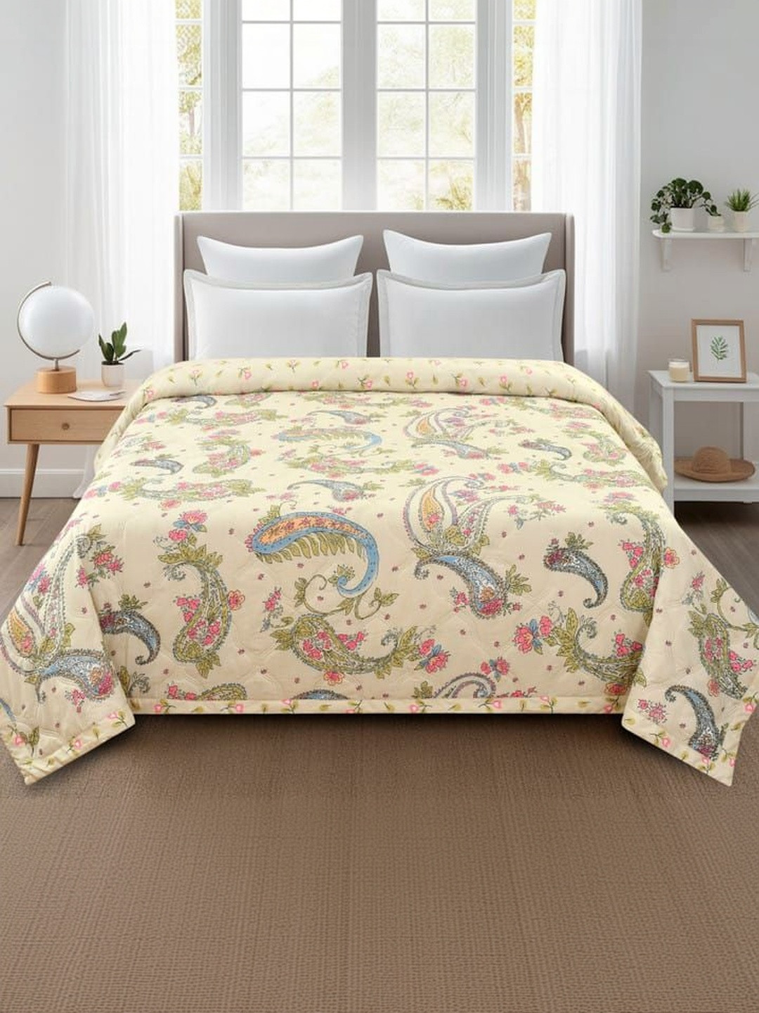 RF RELAXFEEL Beige Floral AC Room 210 GSM Quilt