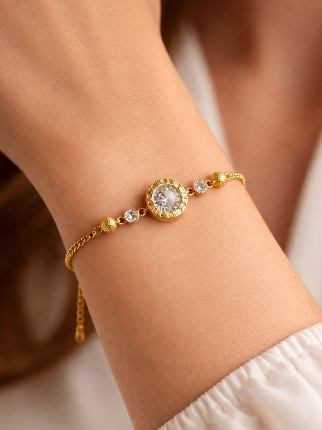 RaasRani Women Gold-Plated Cubic Zirconia  Wraparound Bracelet