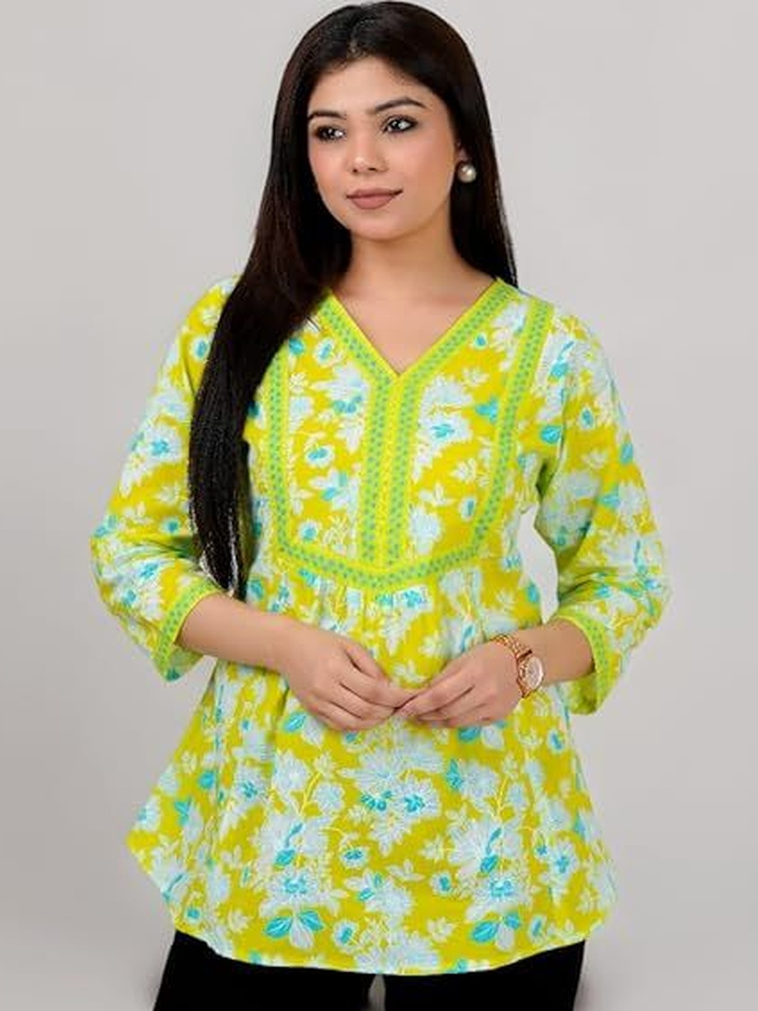 Threadflix Floral Print Cotton Top