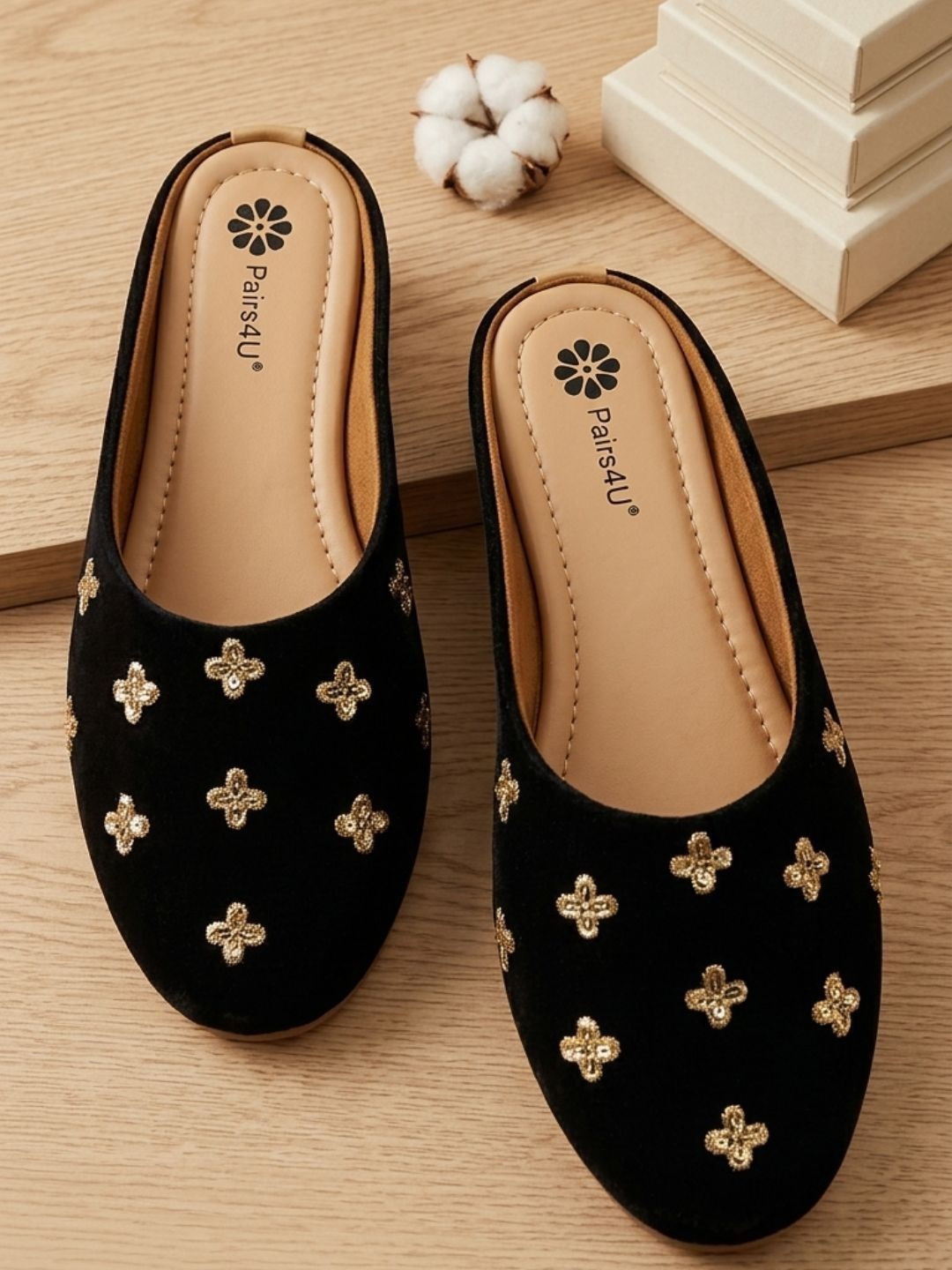 Pairs4U Women Embellished Party Mules Flats