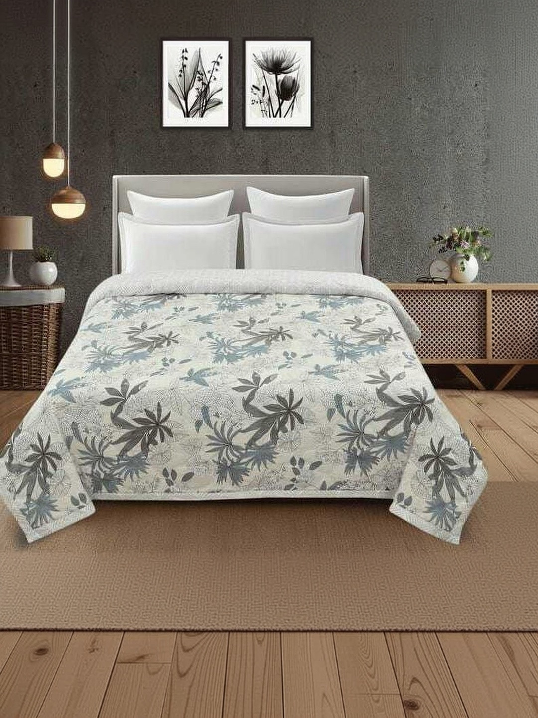 RF RELAXFEEL Grey Floral AC Room 210 GSM Dohar