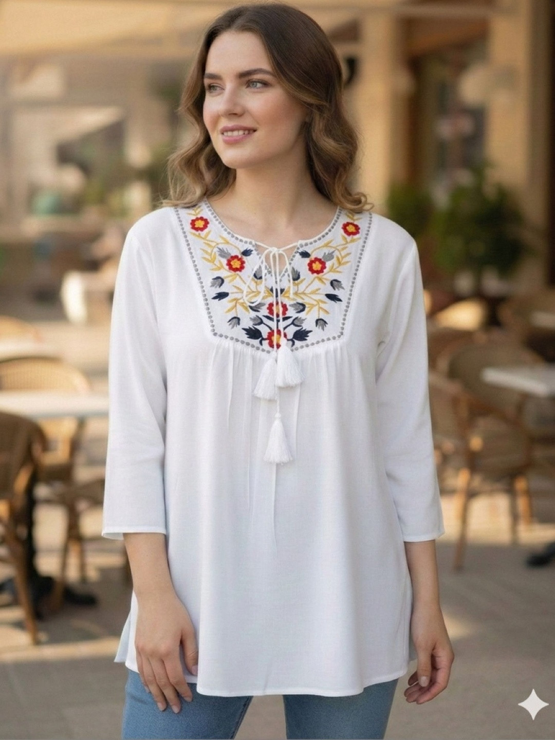 NAKSHKURTIS Floral Embroidered Handloom Kurti