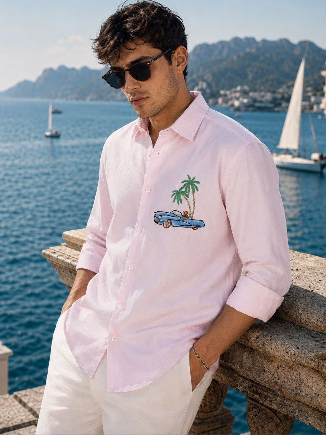 Eszett Motorist Leopard Pink Spread Collar Cotton Shirt