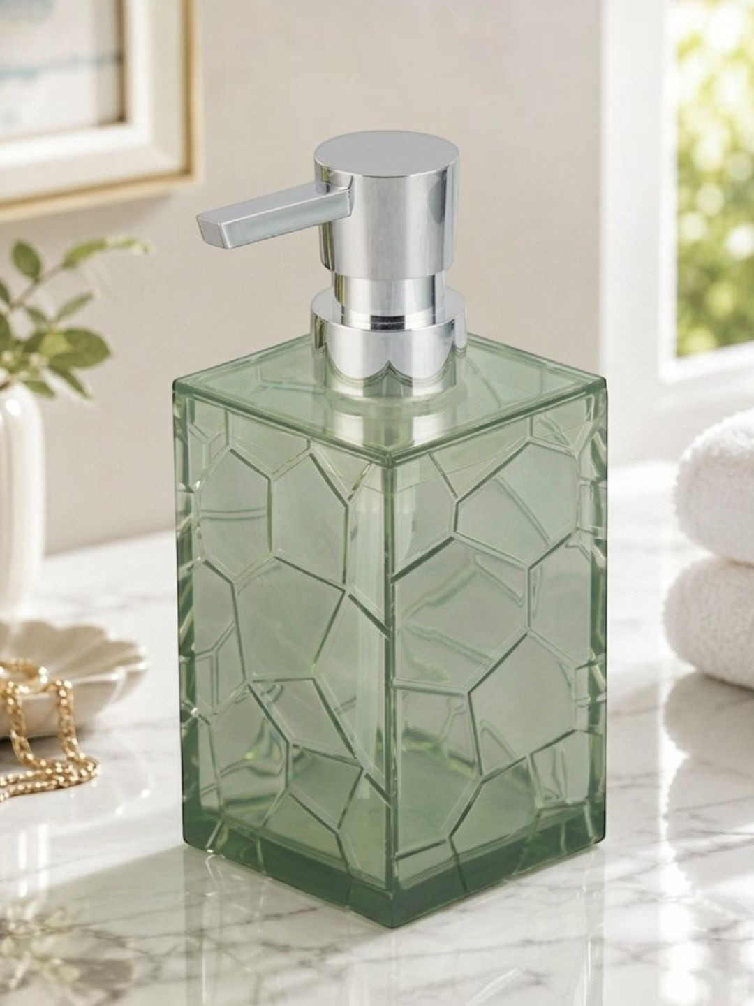Kookee Green Abstract Glass Soap Dispenser