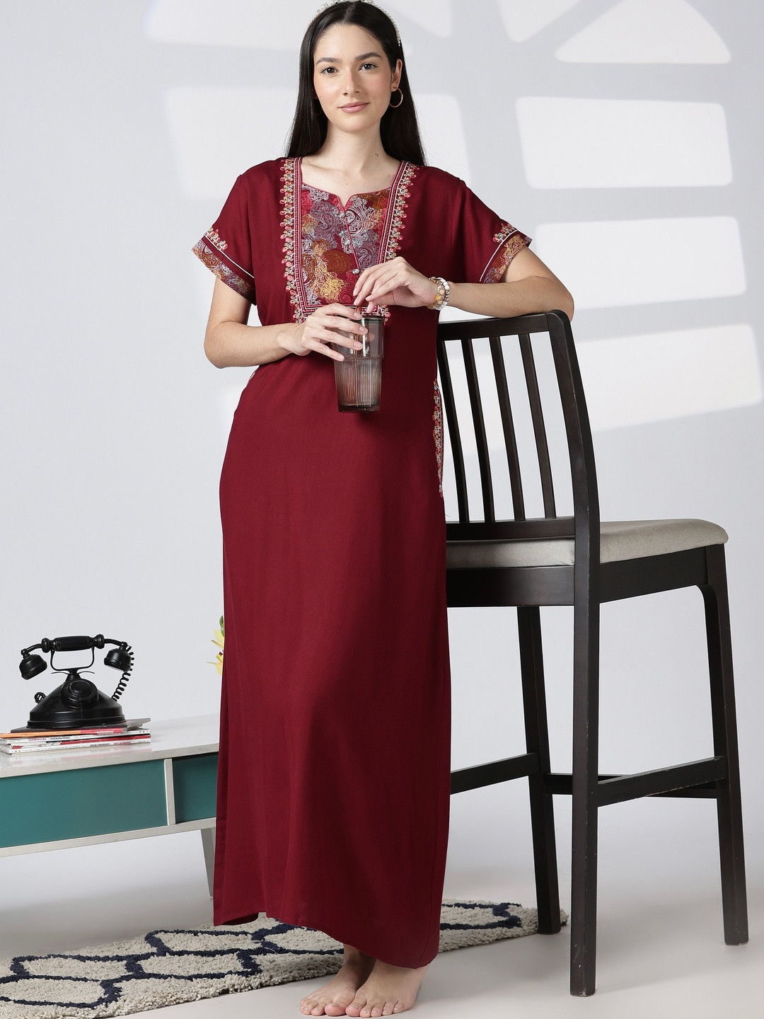 9shines Label Women Floral Embroidered Alpine Nightdress