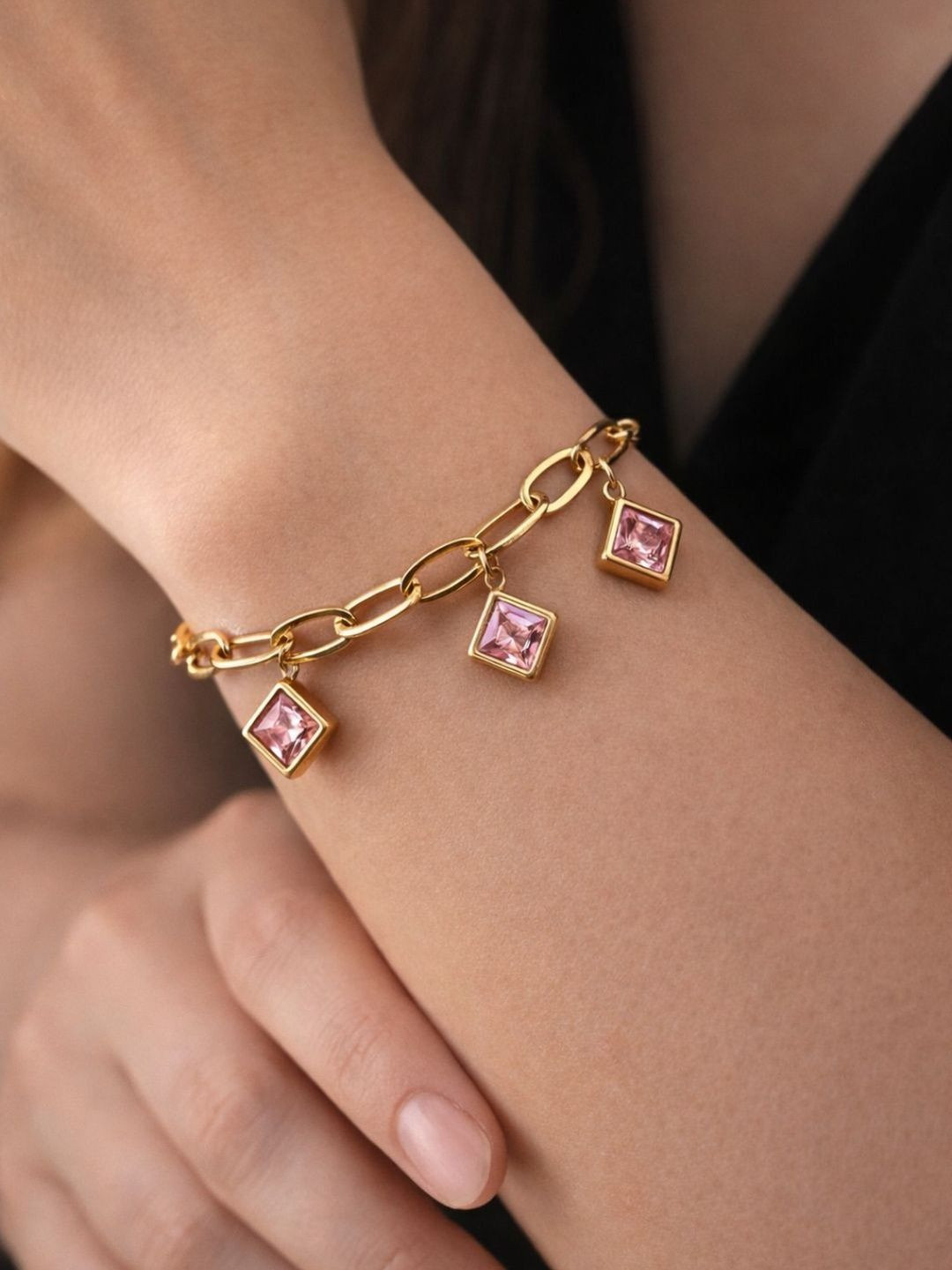 RaasRani Women Cubic Zirconia Gold-Plated Wraparound Bracelet