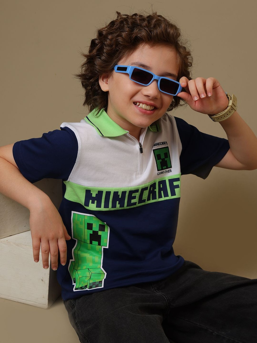 Kids Ville Boys Minecraft Printed Regular Fit Polo-T-Shirt