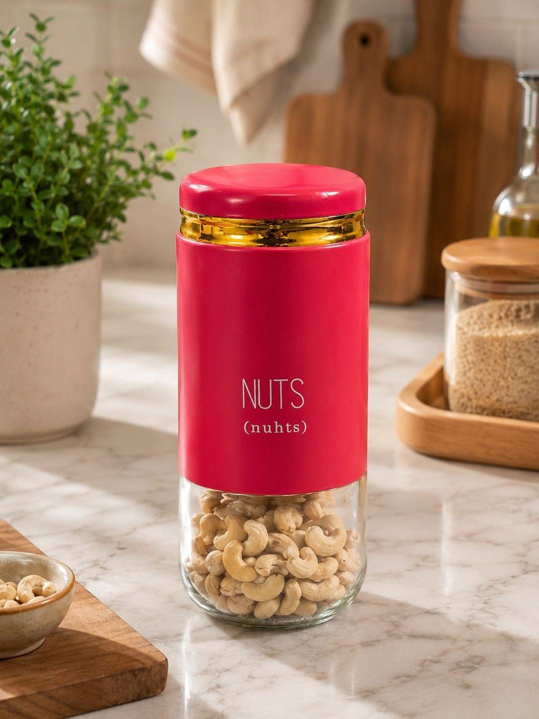 MARKET99 Red & Transparent Nuts Storage Jar 900 ML