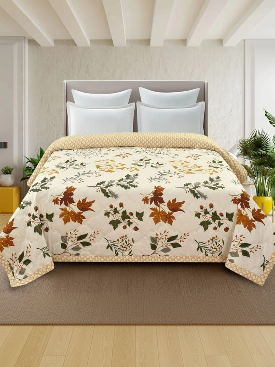 RF RELAXFEEL Beige Floral AC Room 210 GSM Quilt