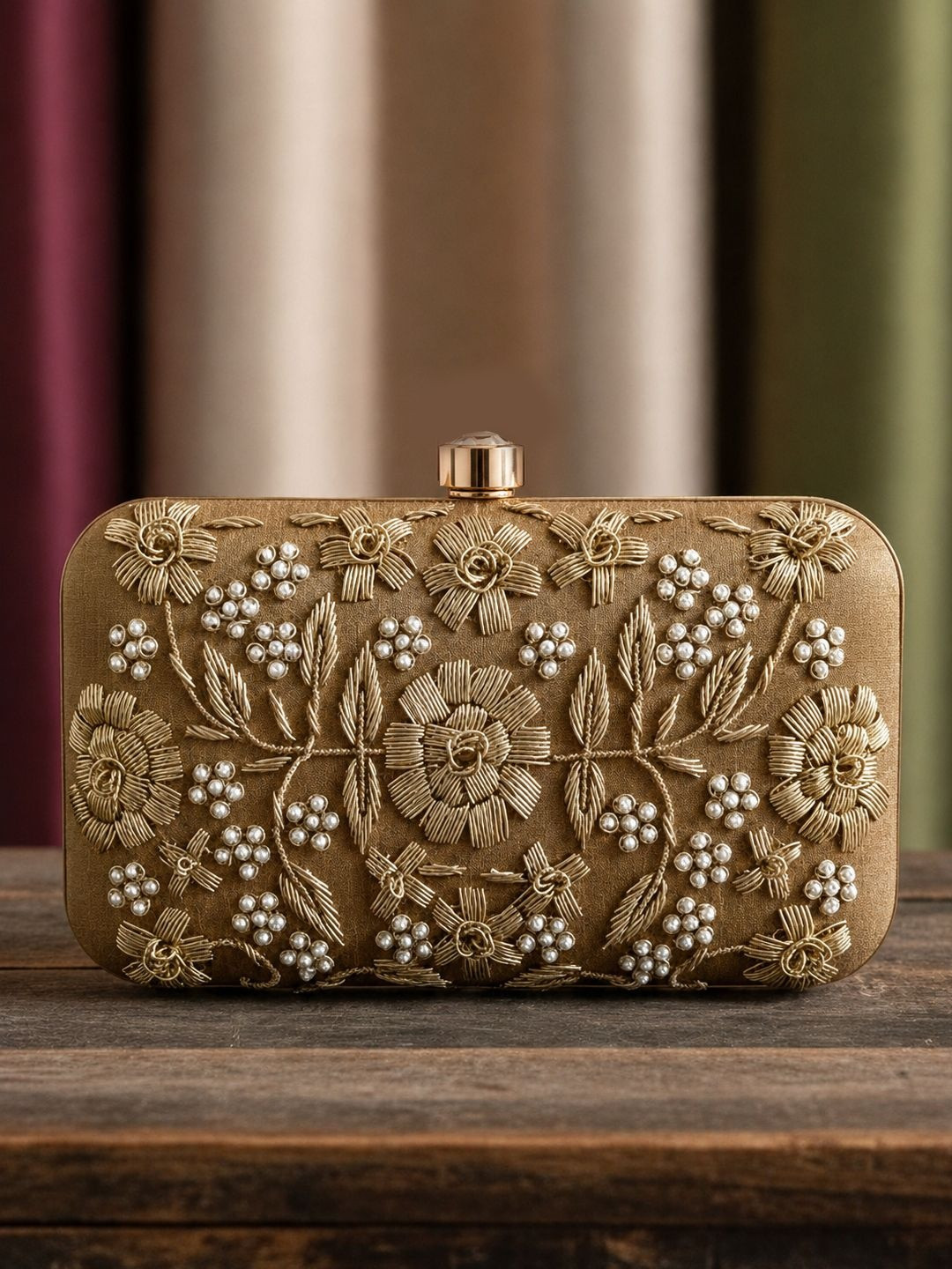 MaFs Embroidered Embellished Box Clutch